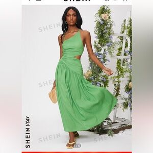 Shein VCAY Criss Cross Lace Up Backless Cut Out Ruched Ruffle Hem Dress